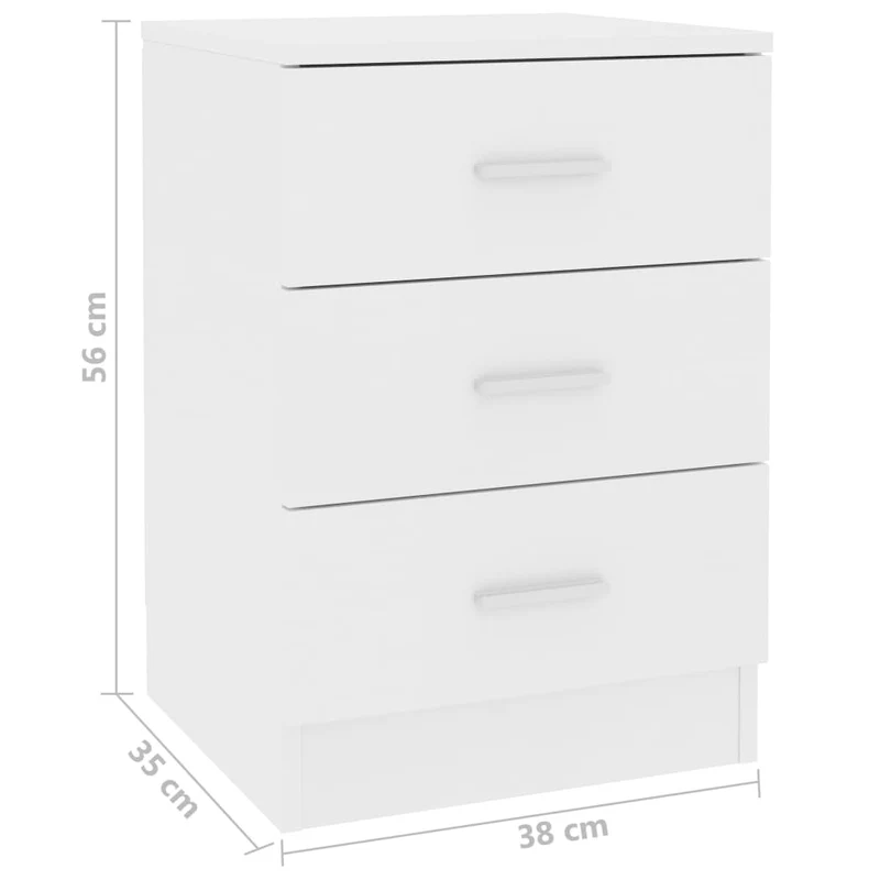 Table de chevet avec 3 tiroirs 38 x 35 x 56 cm bois d'ingénierie blanc DEC033319