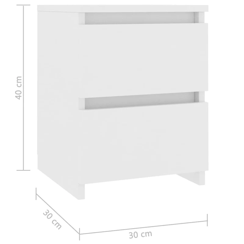Table de chevet avec deux tiroirs 30 x 30 x 40 cm bois d'ingénierie blanc DEC033288