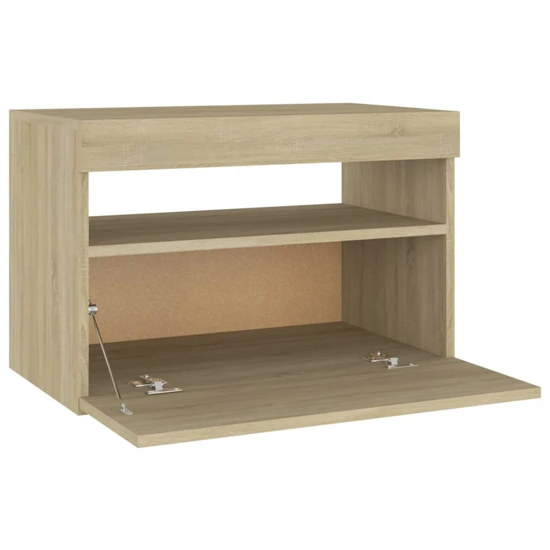 Table de chevet avec lumières LED et compartiment de rangement 60 x 35 x 40 cm bois d'ingénierie couleur chêne DEC033187