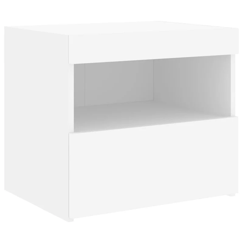 Table de chevet avec lumières LED avec tiroir 50 x 40 x 45 cm bois d'ingénierie blanc DEC033170