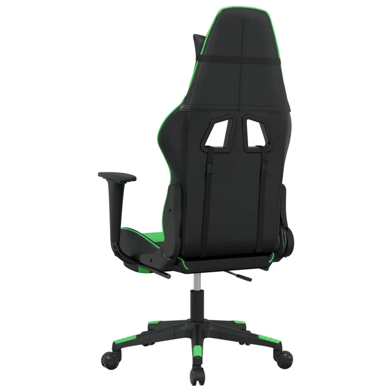 Fauteuil de bureau chaise gaming sur roulettes avec repose-pieds en PVC noir et vert DEC025803