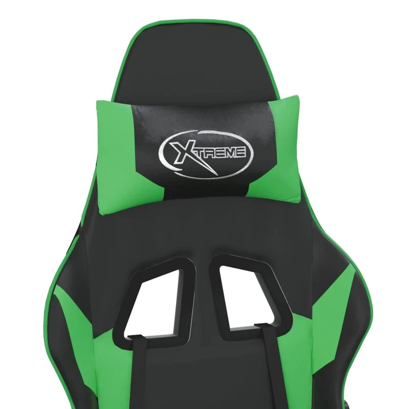 Fauteuil de bureau chaise gaming sur roulettes avec repose-pieds en PVC noir et vert DEC025803