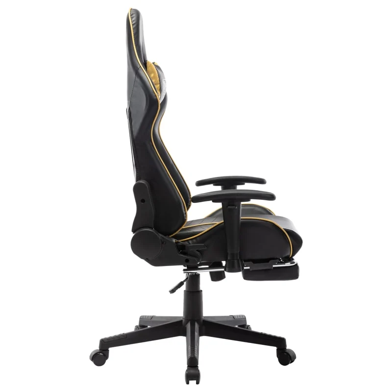 Fauteuil de bureau chaise gaming sur roulettes avec repose-pieds en PVC noir et doré DEC025767