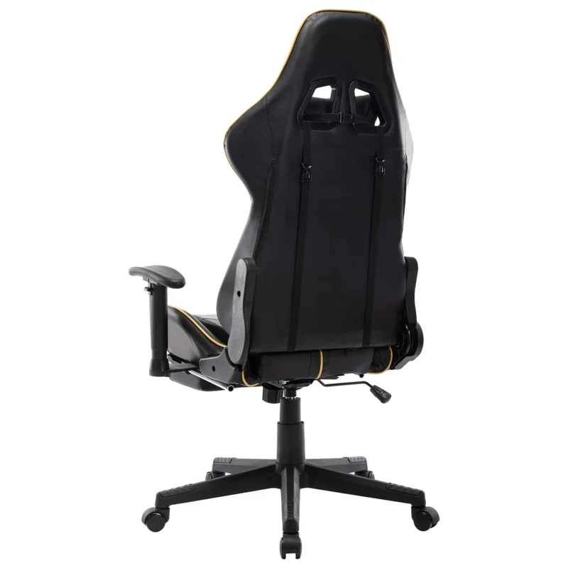 Fauteuil de bureau chaise gaming sur roulettes avec repose-pieds en PVC noir et doré DEC025767