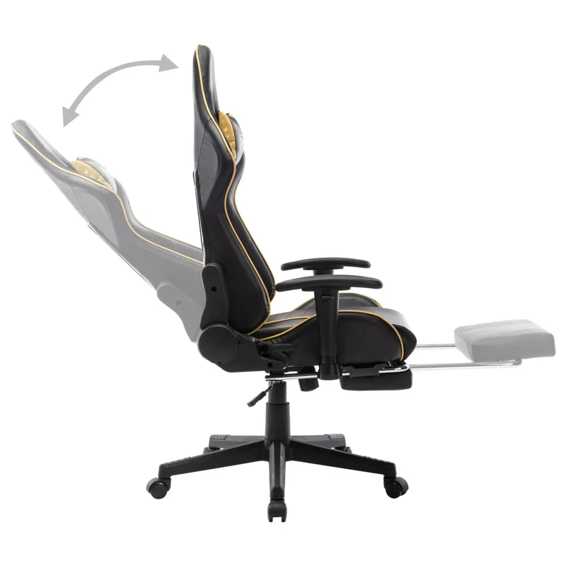 Fauteuil de bureau chaise gaming sur roulettes avec repose-pieds en PVC noir et doré DEC025767