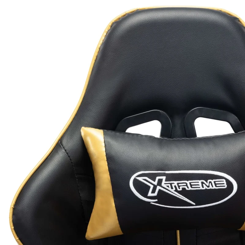Fauteuil de bureau chaise gaming sur roulettes avec repose-pieds en PVC noir et doré DEC025767