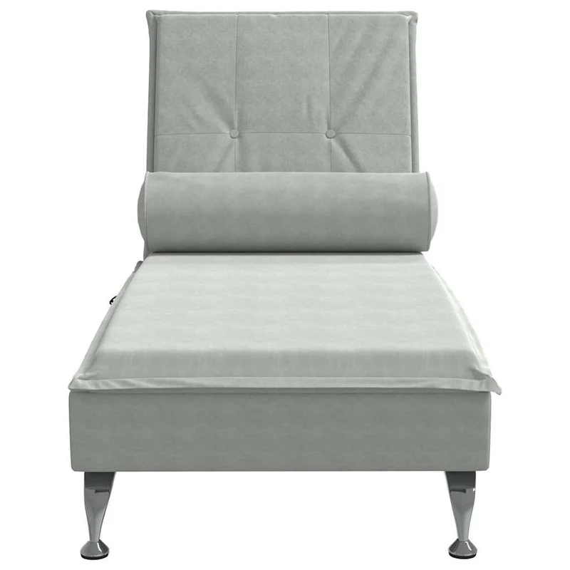 Méridienne chaise longue pour intérieur fonction massage avec traversin en velours gris clair DEC026148