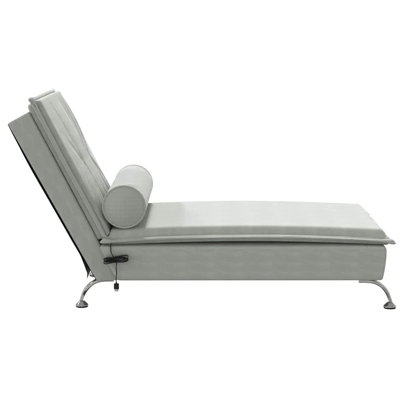 Méridienne chaise longue pour intérieur fonction massage avec traversin en velours gris clair DEC026148
