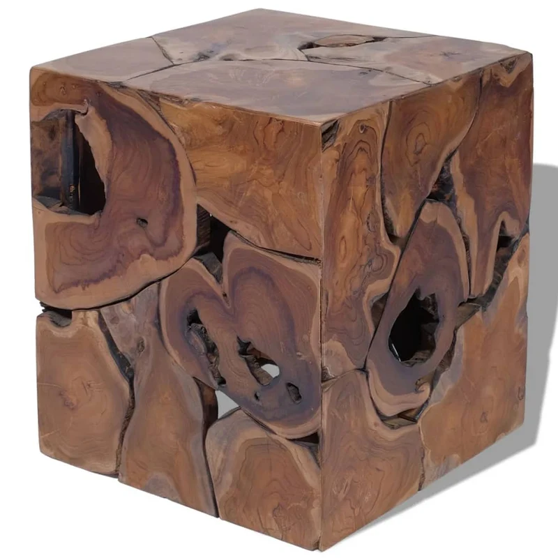 Tabouret assise support plantes 40 x 40 x 45 cm en bois de teck massif brun DEC026336