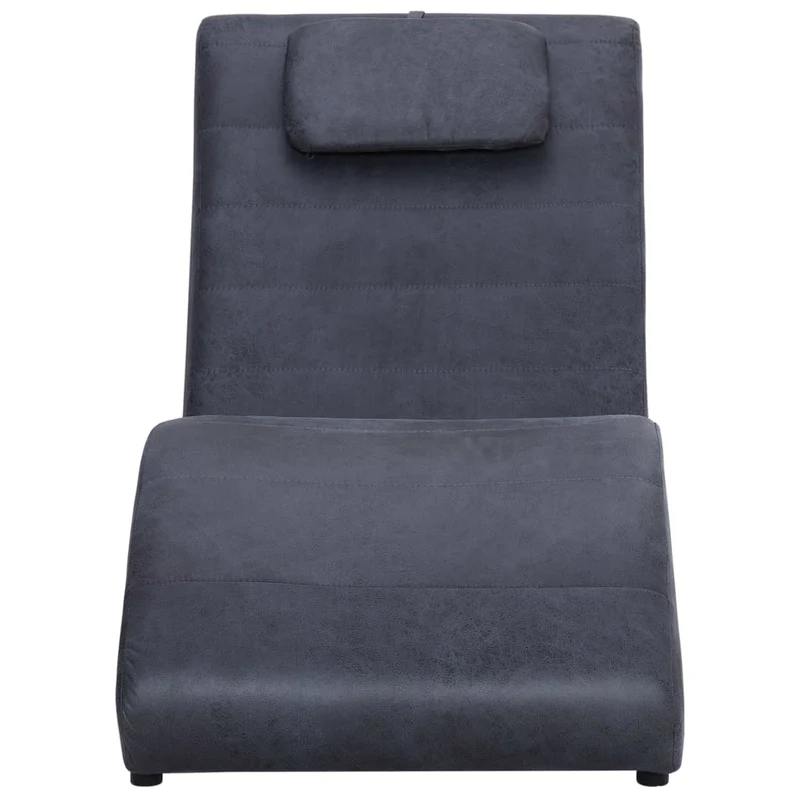 Méridienne chaise longue canapé pour intérieur avec oreiller en PVC aspect daim gris DEC026109