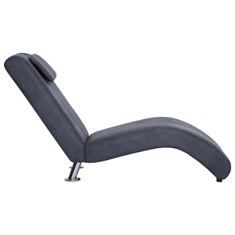 Méridienne chaise longue canapé pour intérieur avec oreiller en PVC aspect daim gris DEC026109