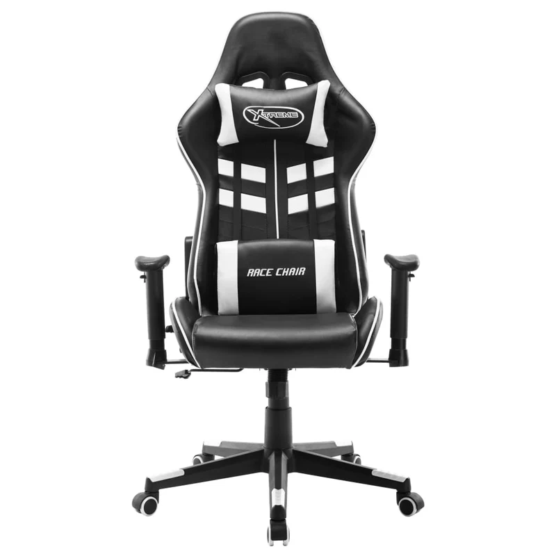 Fauteuil de bureau chaise gaming sur roulettes en PVC noir et blanc DEC025954
