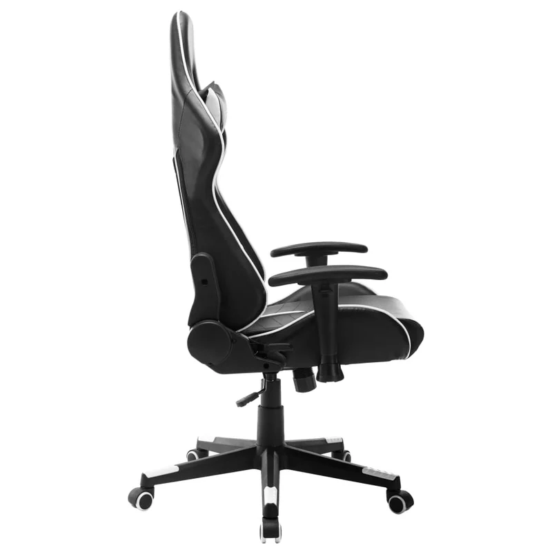 Fauteuil de bureau chaise gaming sur roulettes en PVC noir et blanc DEC025954