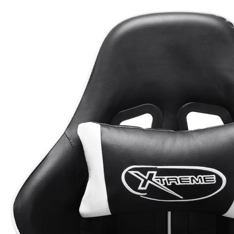 Fauteuil de bureau chaise gaming sur roulettes en PVC noir et blanc DEC025954