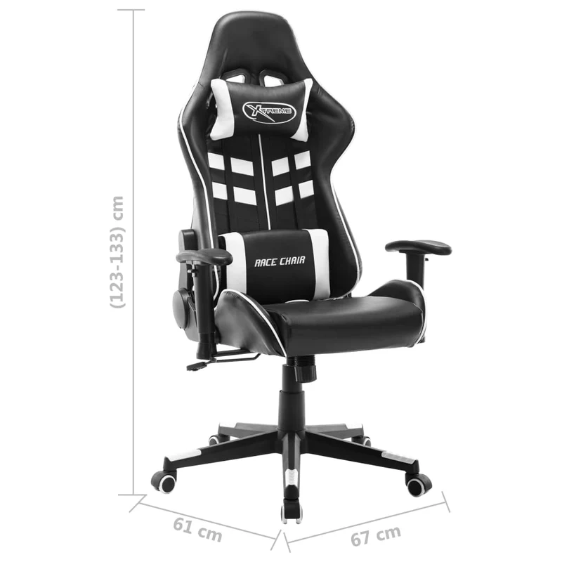 Fauteuil de bureau chaise gaming sur roulettes en PVC noir et blanc DEC025954