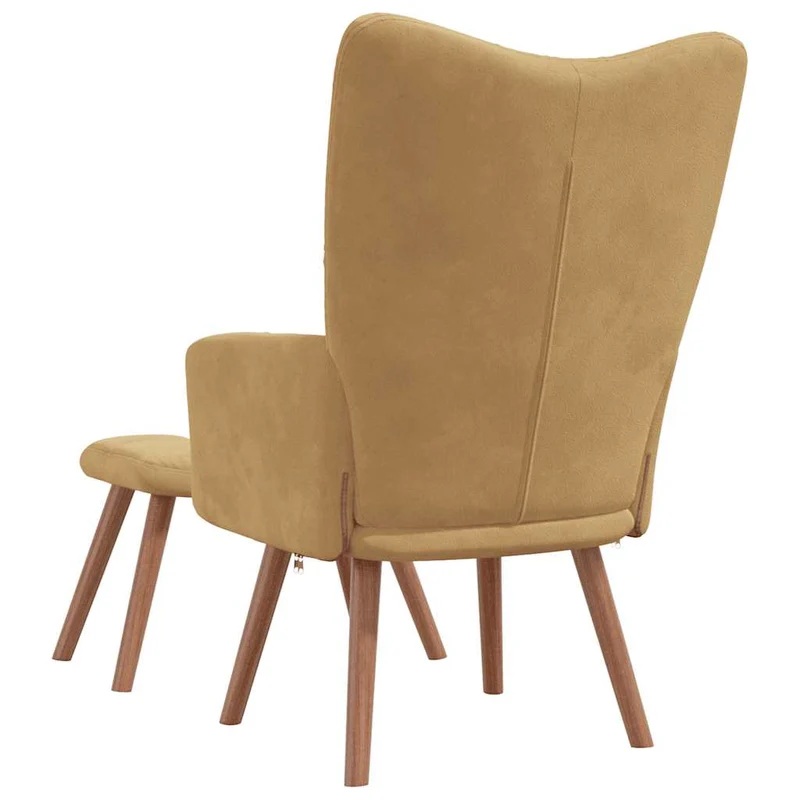 Fauteuil lounge chaise de canapé design moderne avec repose-pieds en velours marron DEC026535
