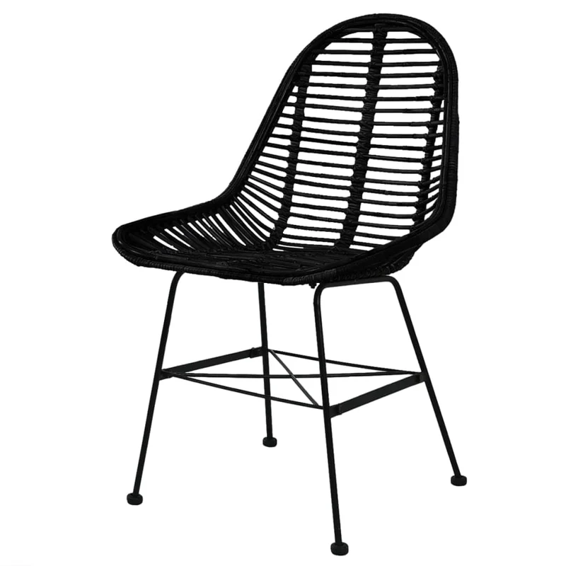 Set de 6 chaises de salle à manger design rustique en rotin naturel noir DEC025701