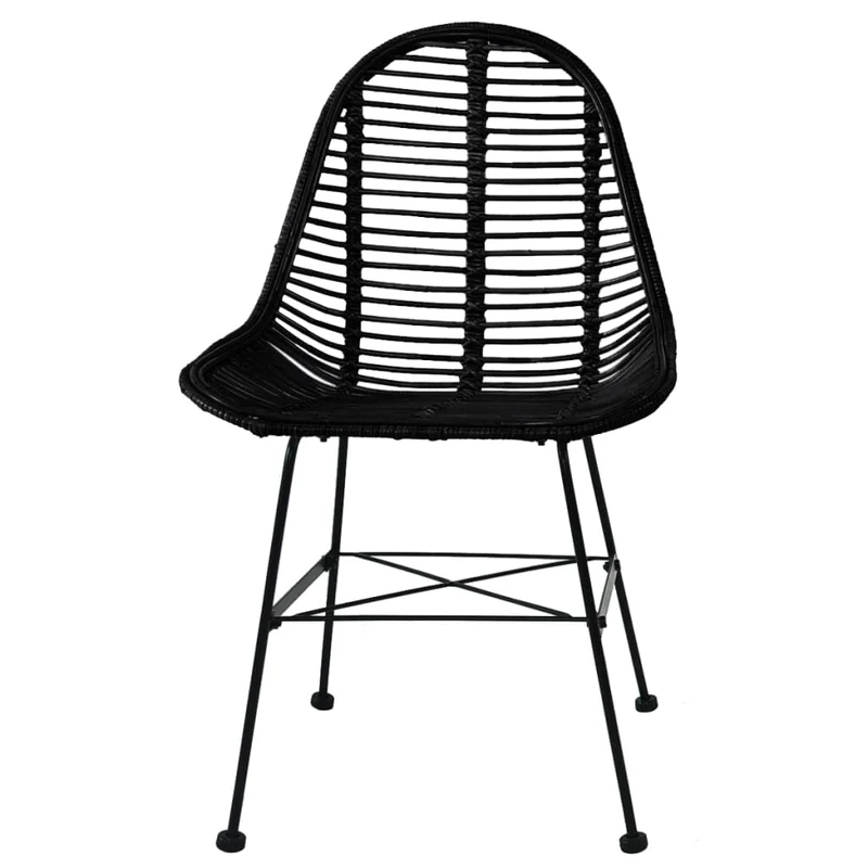 Set de 6 chaises de salle à manger design rustique en rotin naturel noir DEC025701