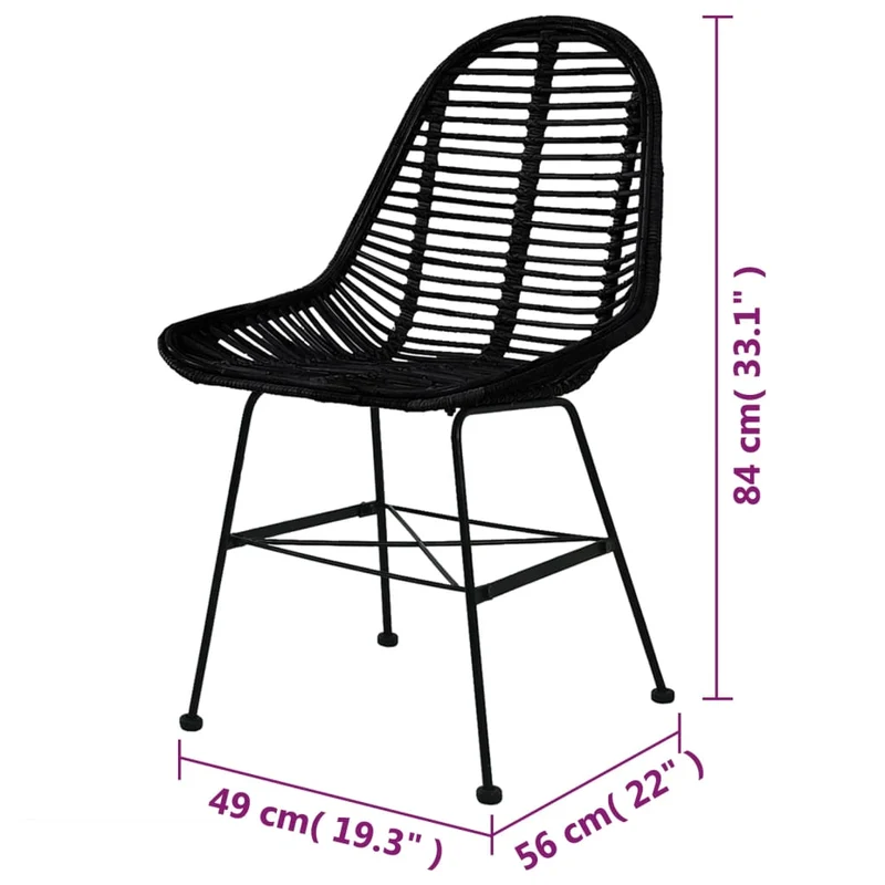 Set de 6 chaises de salle à manger design rustique en rotin naturel noir DEC025701