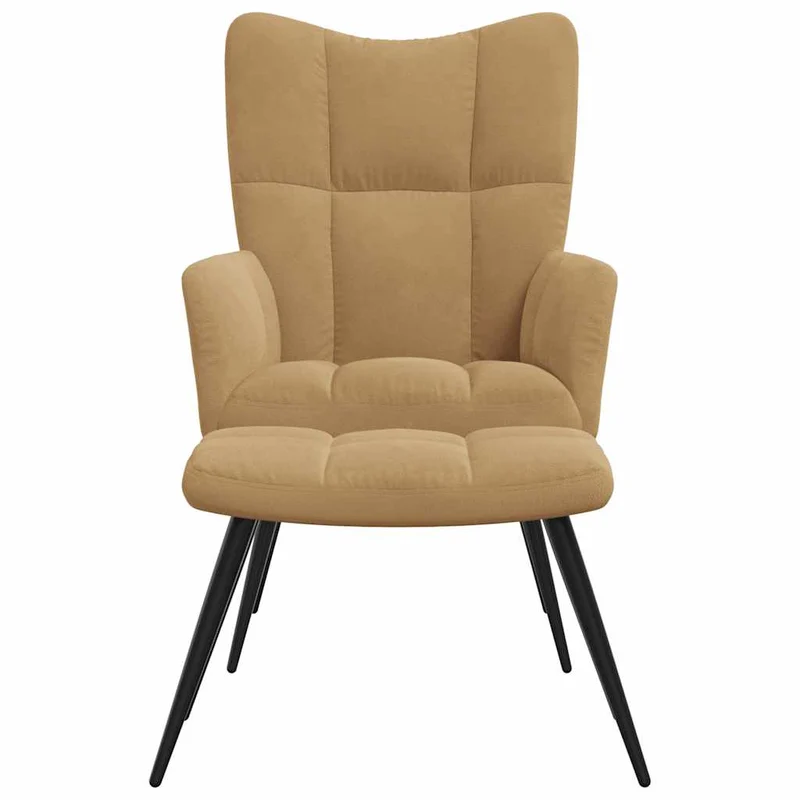 Fauteuil lounge chaise de canapé design moderne avec repose-pieds en velours marron DEC026602