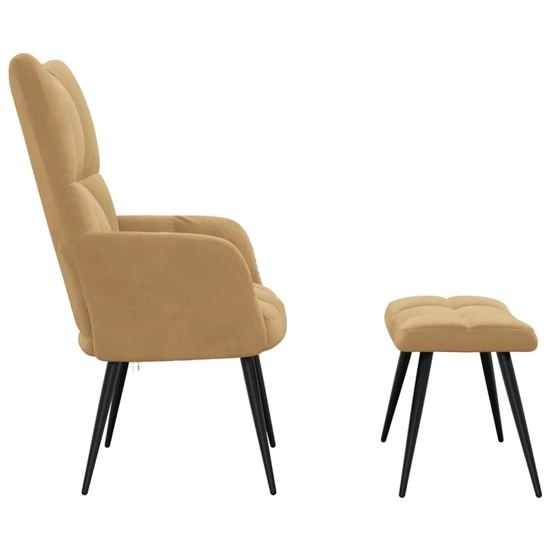 Fauteuil lounge chaise de canapé design moderne avec repose-pieds en velours marron DEC026602