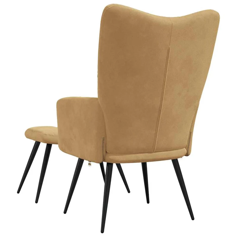 Fauteuil lounge chaise de canapé design moderne avec repose-pieds en velours marron DEC026602