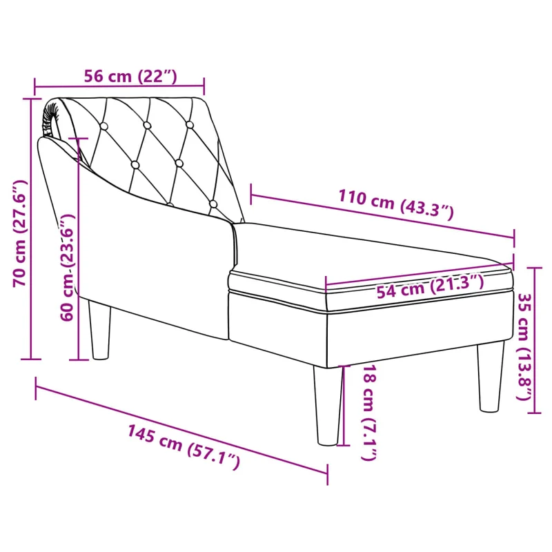 Méridienne chaise longue canapé pour intérieur avec coussin et accoudoir droit en tissu gris DEC026257
