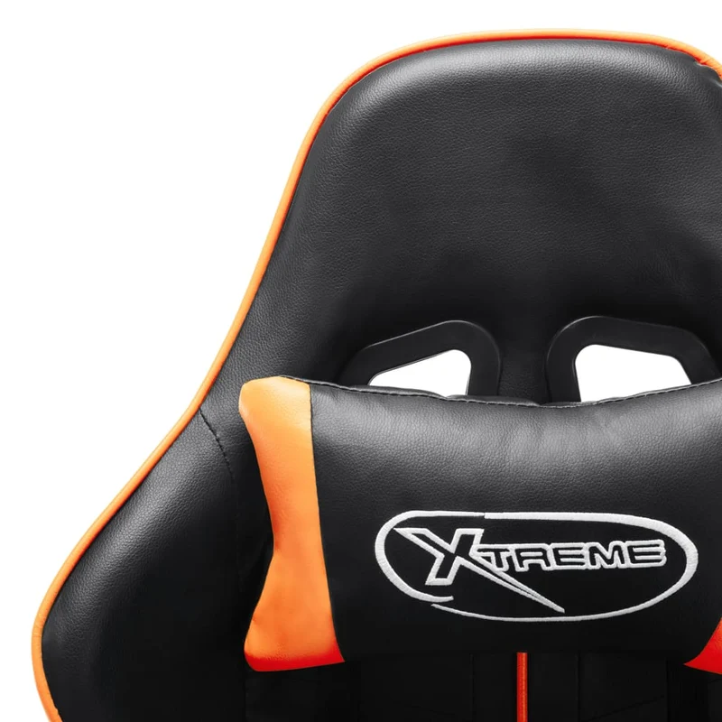 Fauteuil de bureau chaise gaming sur roulettes avec repose-pieds en PVC noir et orange DEC025783