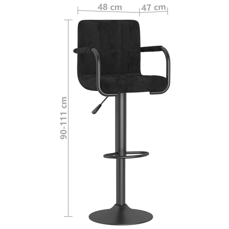 Lot de 2 tabourets de bar chaises hautes avec accoudoirs en velours noir et acier DEC029823
