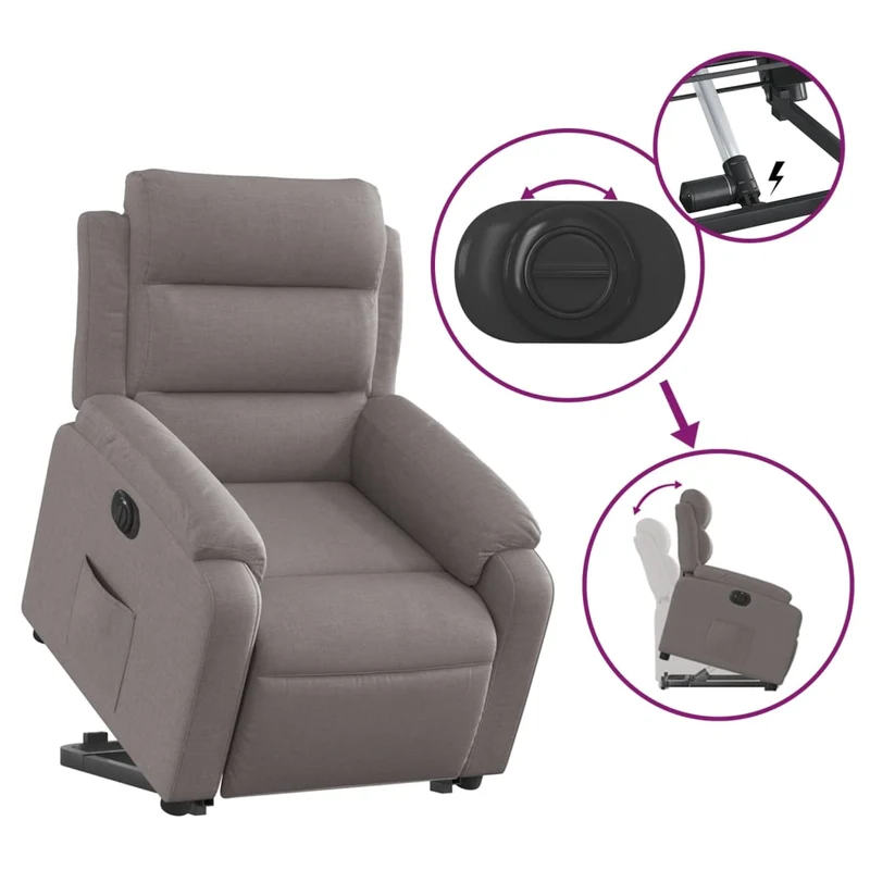 Fauteuil relax TV fonction de levage électrique très confortable en tissu taupe DEC028582