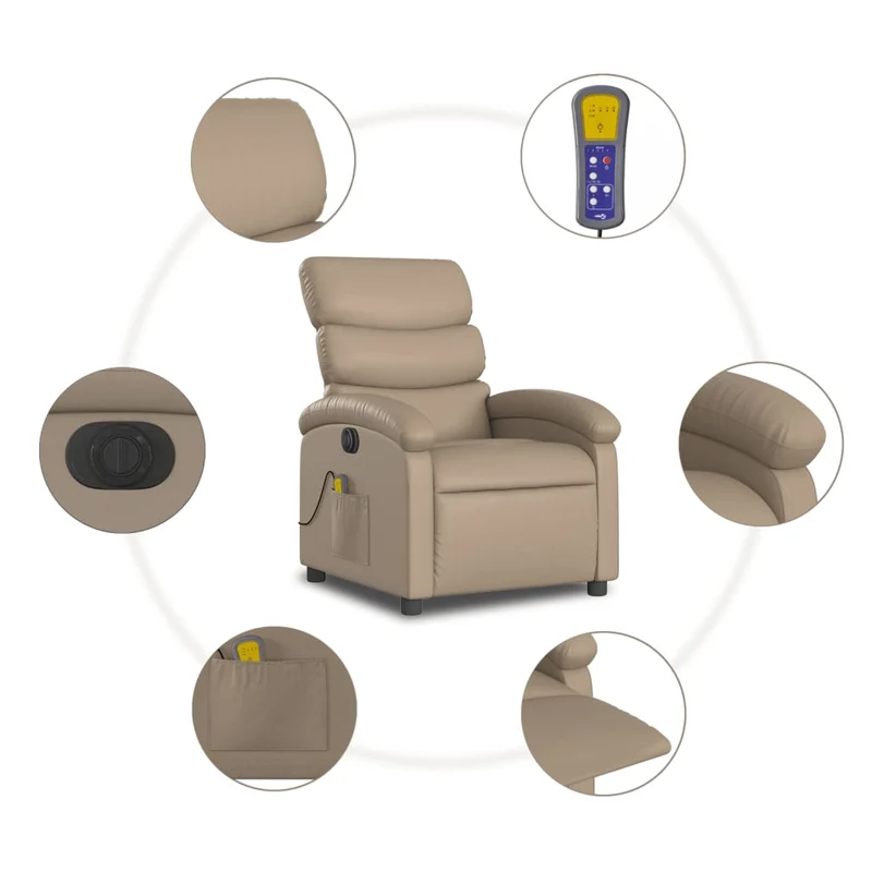 Fauteuil de relaxation TV fonction massage inclinable électrique en PVC cappuccino DEC027133