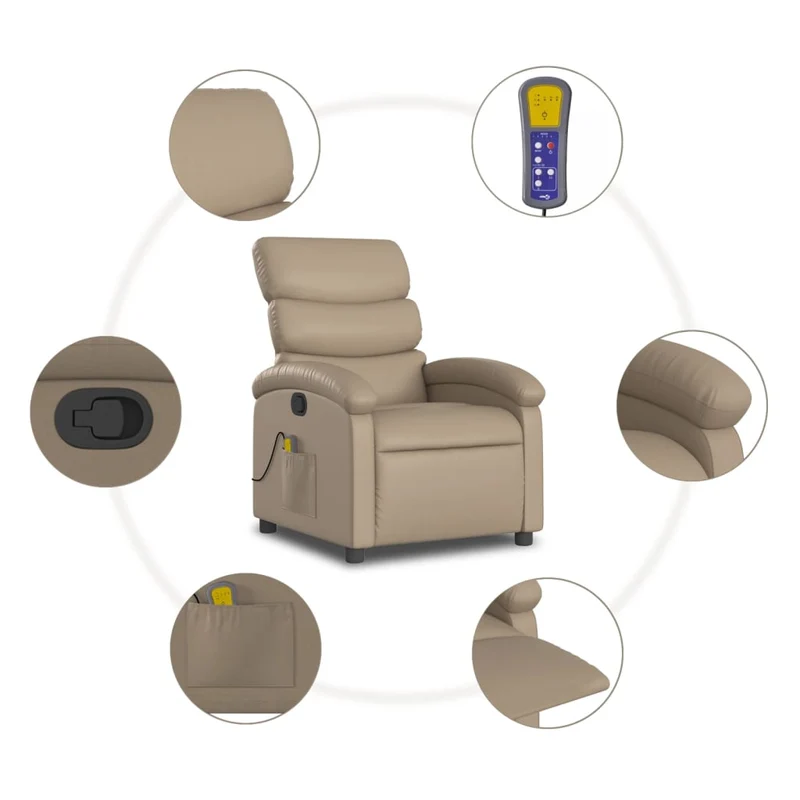 Fauteuil de relaxation TV fonction massage inclinable en PVC cappuccino DEC026876