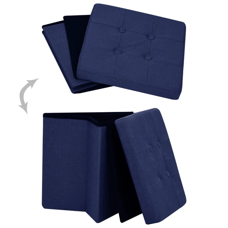Tabouret assise pouf de rangement 38 x 38 x 38 cm pliable en tissu bleu DEC026344