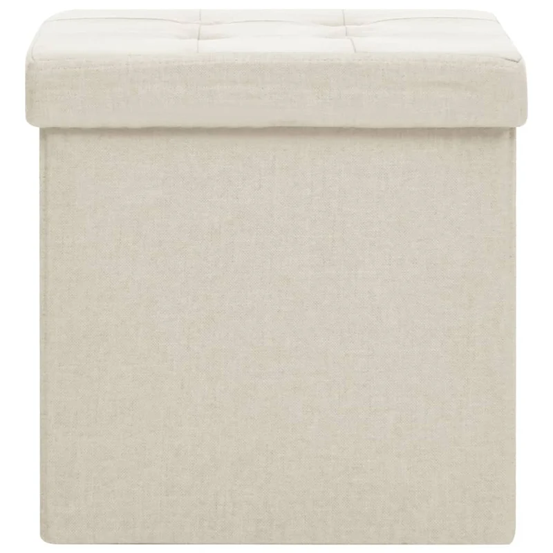 Tabouret assise pouf de rangement pliable 38 x 38 x 38 cm en tissu blanc crème DEC026342