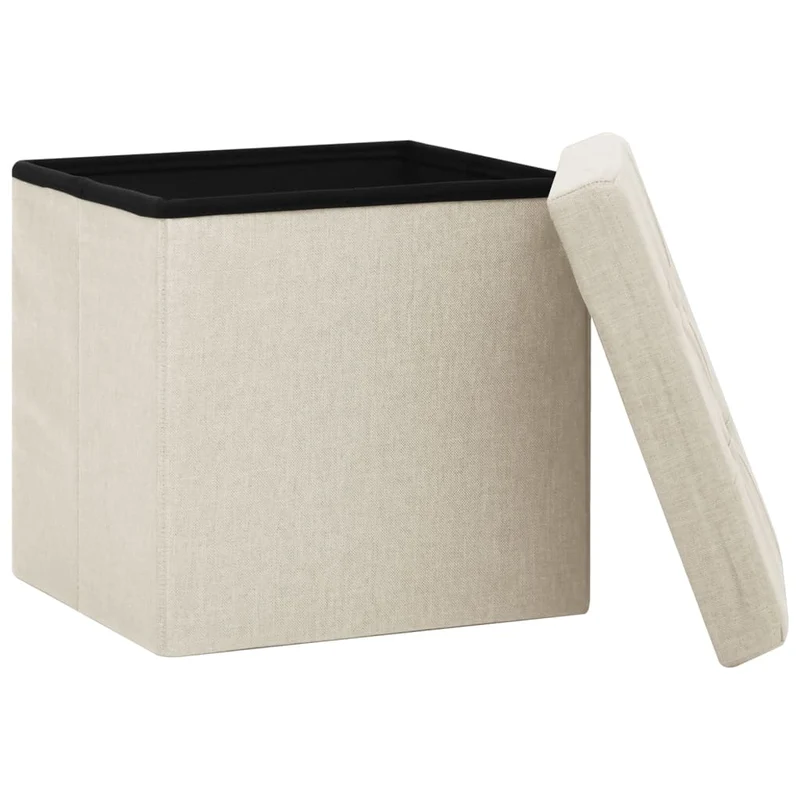 Tabouret assise pouf de rangement pliable 38 x 38 x 38 cm en tissu blanc crème DEC026342