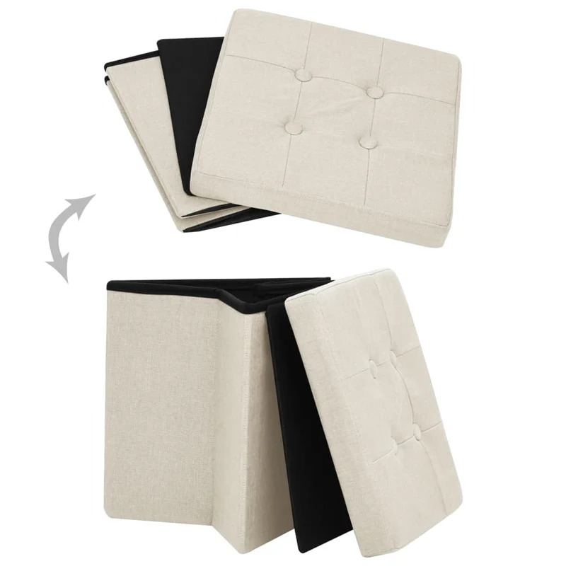 Tabouret assise pouf de rangement pliable 38 x 38 x 38 cm en tissu blanc crème DEC026342