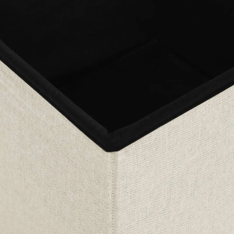 Tabouret assise pouf de rangement pliable 38 x 38 x 38 cm en tissu blanc crème DEC026342