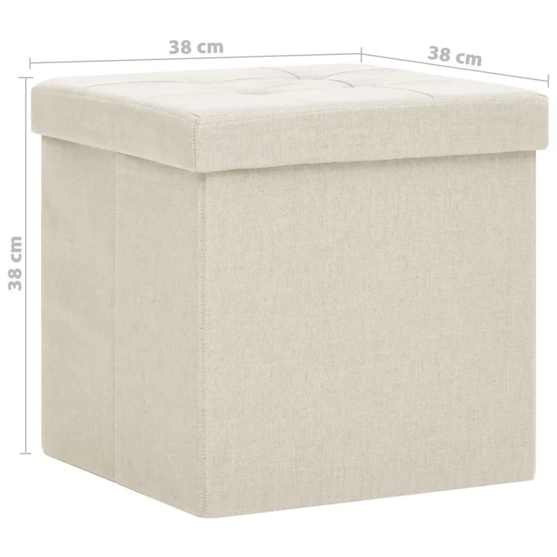 Tabouret assise pouf de rangement pliable 38 x 38 x 38 cm en tissu blanc crème DEC026342