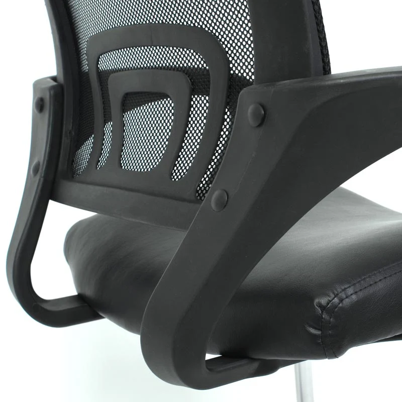 2x fauteuils chaises de bureau sans roulettes chaise de conférence visiteur en synthétique et maille gris 04_0000179