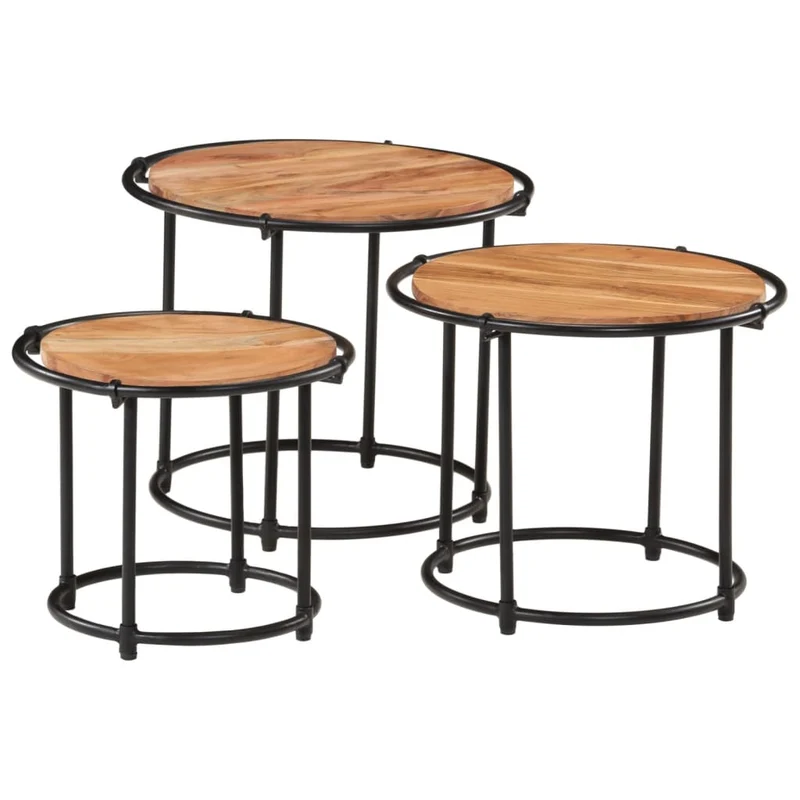 Lot de 3 tables d'appoint gigognes en bois massif d'acacia et fer DEC032708