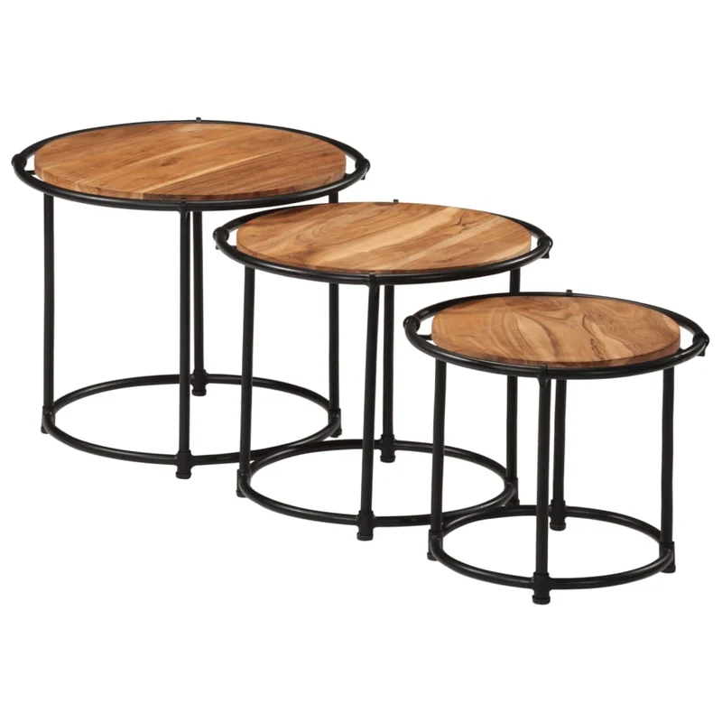 Lot de 3 tables d'appoint gigognes en bois massif d'acacia et fer DEC032708