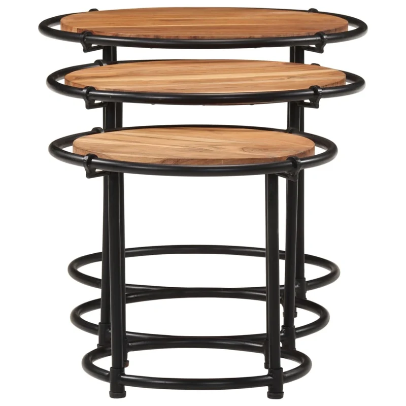 Lot de 3 tables d'appoint gigognes en bois massif d'acacia et fer DEC032708