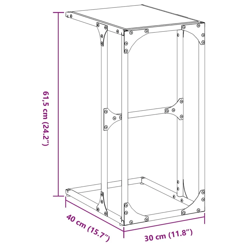 Table d'appoint bout de canapé 40 x 30 x 61,5 cm verre et acier noir DEC032342