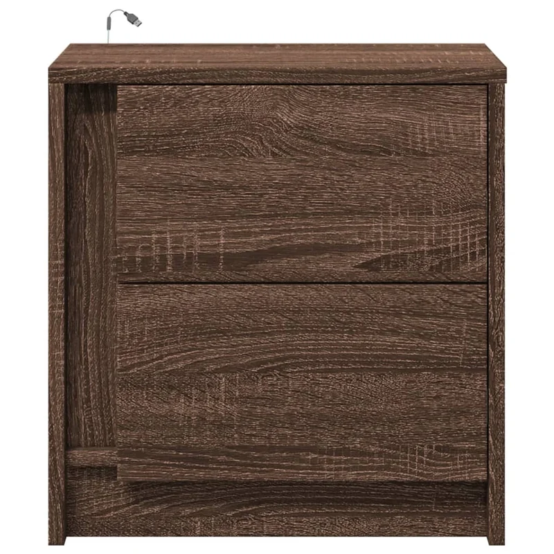 Table de chevet avec tiroirs et LED en bois ingénierie marron DEC032795