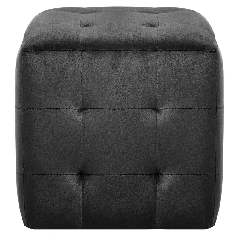 Lot de 2 tabourets poufs repse-pieds 30 x 30 x 30 cm tissu velours noir capitonné DEC032759