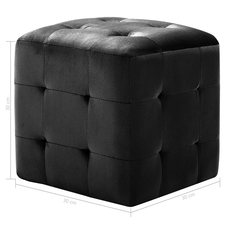 Lot de 2 tabourets poufs repse-pieds 30 x 30 x 30 cm tissu velours noir capitonné DEC032759