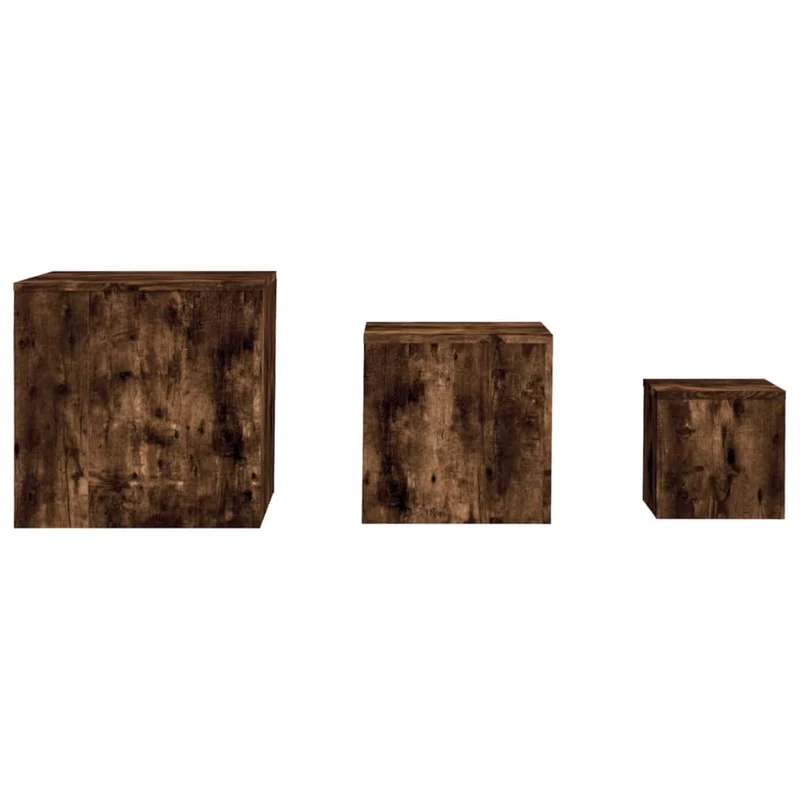 Lot de 3 tables d'appoint tables basse support plantes en bois d'ingénierie marron DEC032662