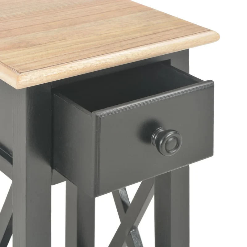 Table d'appoint bout de canapé avec tiroir 27 x 27 x 65,5 cm MDF + bois de pin noir DEC032475