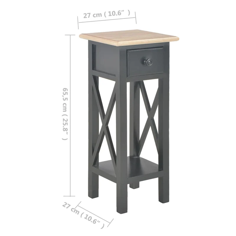 Table d'appoint bout de canapé avec tiroir 27 x 27 x 65,5 cm MDF + bois de pin noir DEC032475