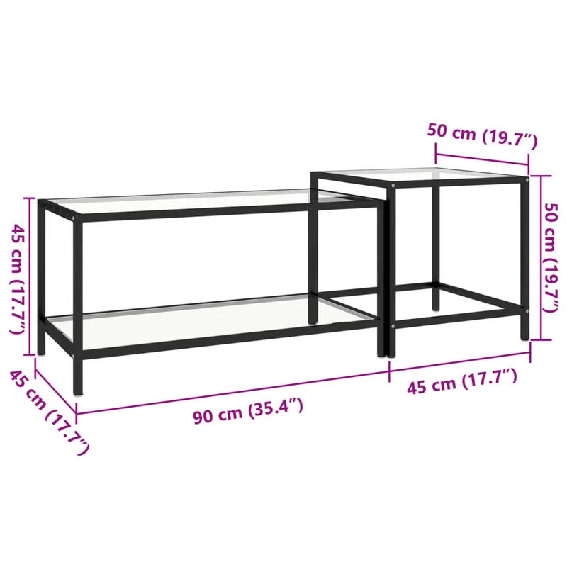 Lot de 2 tables basse tables d'appoint en verre trempé transparent et acier DEC032747